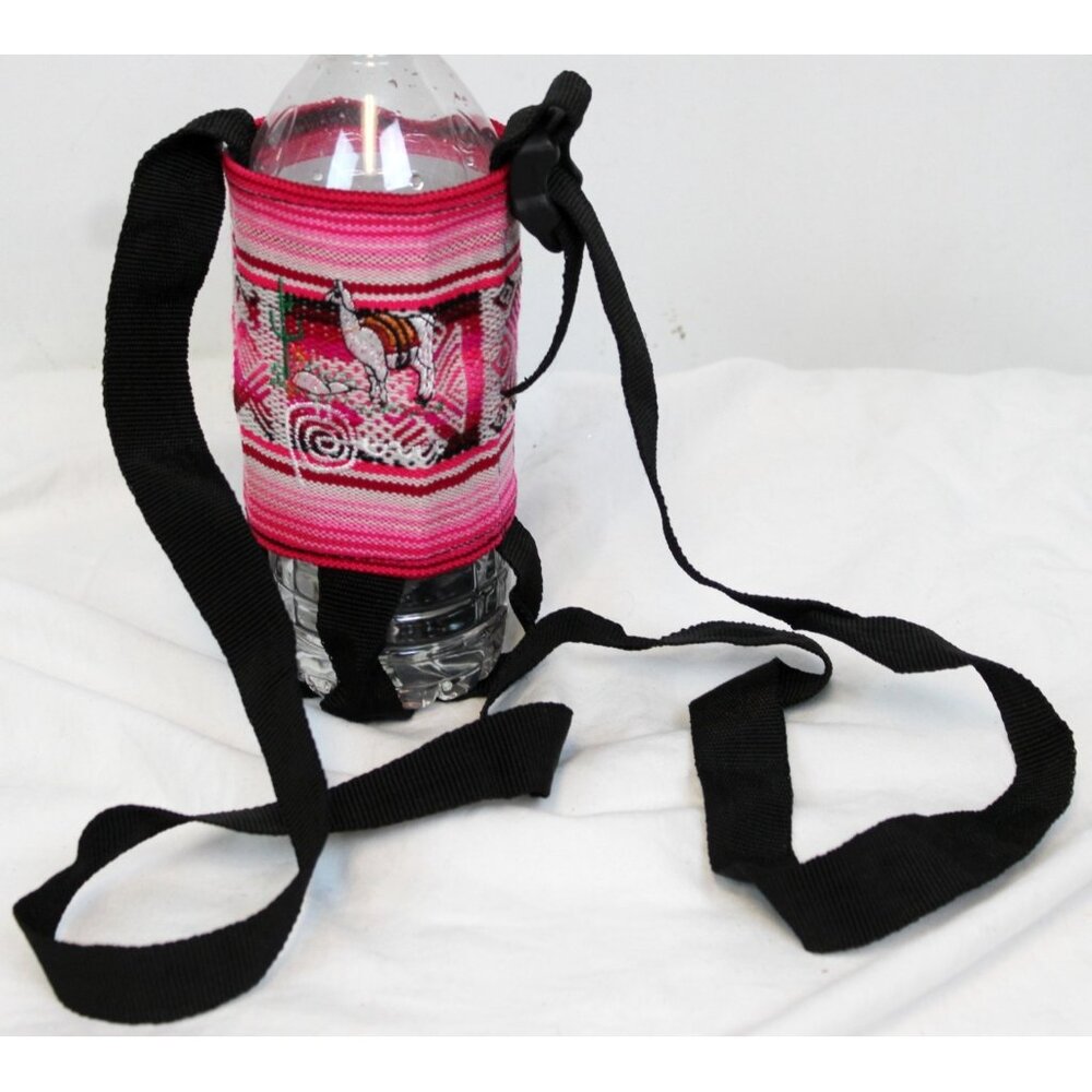 Peruvian Bottle Holder Lanyard Shoulder Strap Native Textile Hiking Outdoor Pink